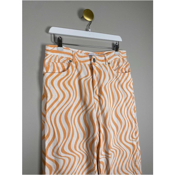 Zara str. 40 <br/> mønstret hvid/orange bukser - Image 2