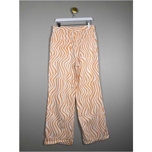 Zara str. 40 <br/> mønstret hvid/orange bukser - Image 3