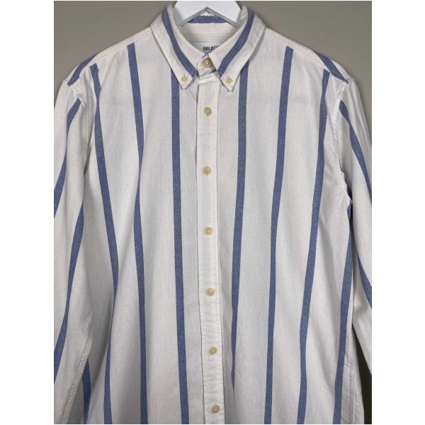 Selected Homme str 42 <br/> hvid skjorte med blå striber - Image 2