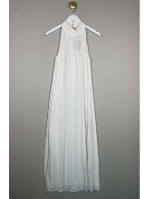 Massimo Dutti str. 38 <br/> lang hvid halter neck kjole