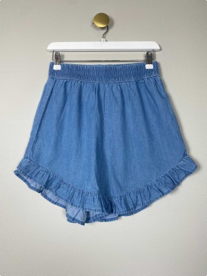 Pieces str. S <br/> blå shorts med flæser