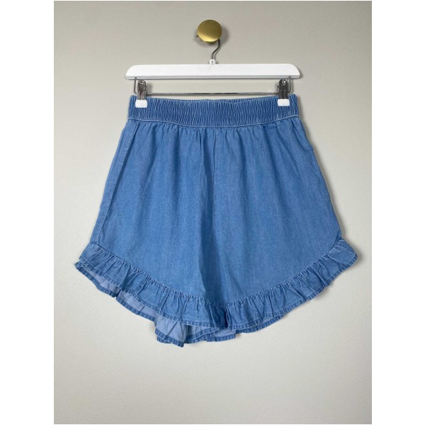 Pieces str. S <br/> blå shorts med flæser