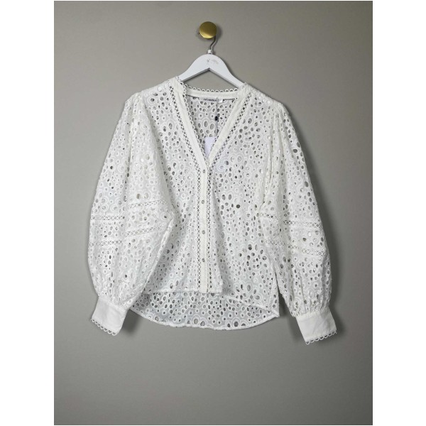 Co'Couture str. S <br/> hvid bluse med hulmønster