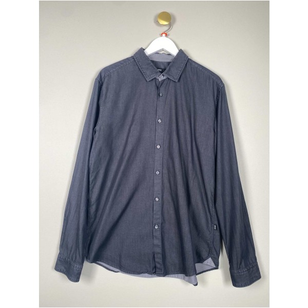 Hugo Boss str. XL <br/> slimfit mørk grå langærmet skjorte