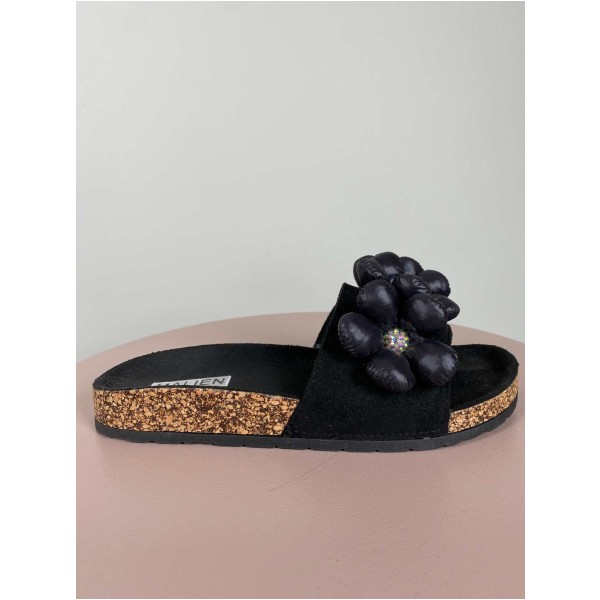 Malien str. 40 <br/> sort sandal med blomster