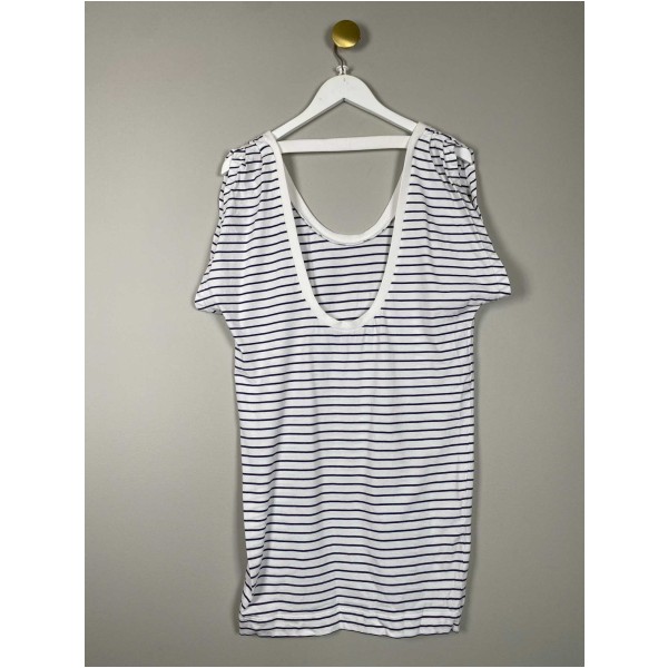 Designers Remix str. M <br/> stribet lang t-shirt med dyb ryg - Billede 4