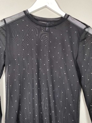 Pieces str. S <br/> sort mesh bluse med sten