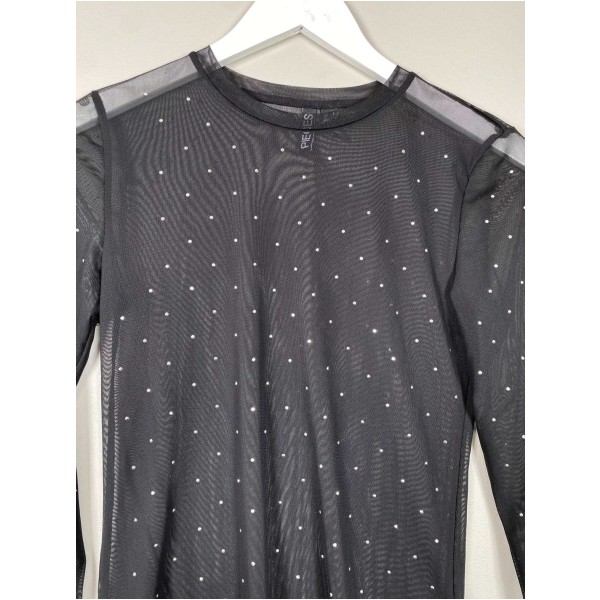 Pieces str. S <br/> sort mesh bluse med sten - Image 2