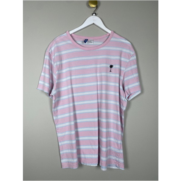 H&M str. L <br/> stribet lyserød t-shirt