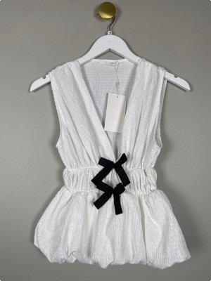 Zara str. M <br/> hvid top med sorte sløjfer