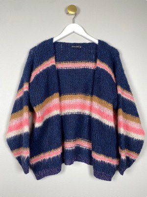 Black Colour str. ONE SIZE <br/> stribet cardigan