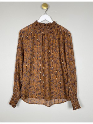Co' Couture str. M <br/> brun mønstret bluse