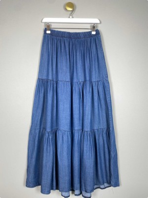 Define str. S <br/> lang denim nederdel