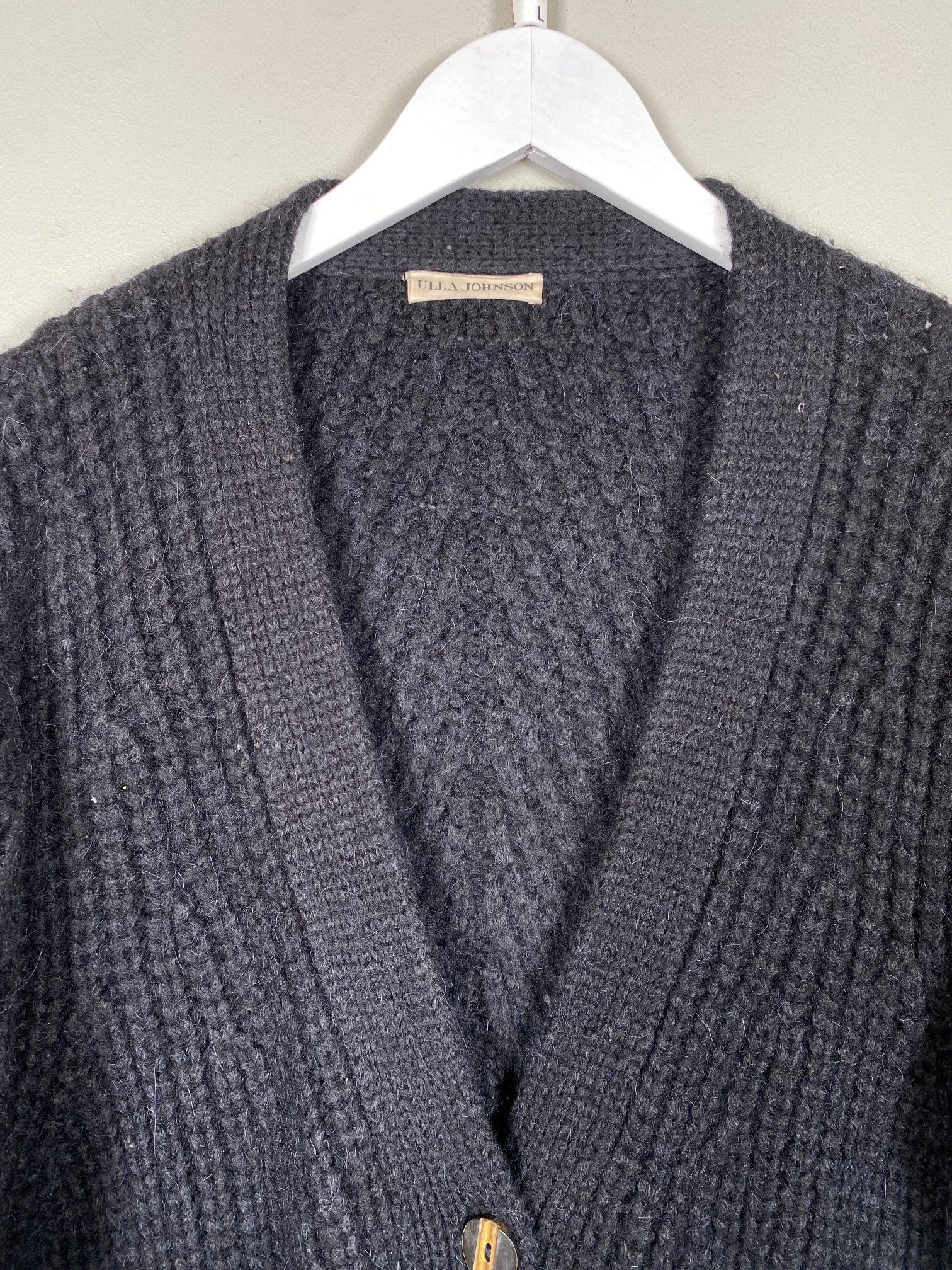 Ulla Johnson str. M/L <br/>lang sort cardigan, 70% baby alpaka - Billede 4