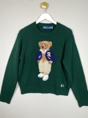 Ralph Lauren str. XS <br/> grøn strik med bjørn