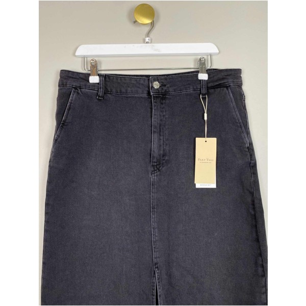 Part Two str. 42 <br/> sort denim nederdel med slids - Billede 3