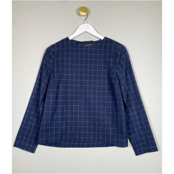 Soft Rebels str. M <br/> mørkeblå ternet bluse