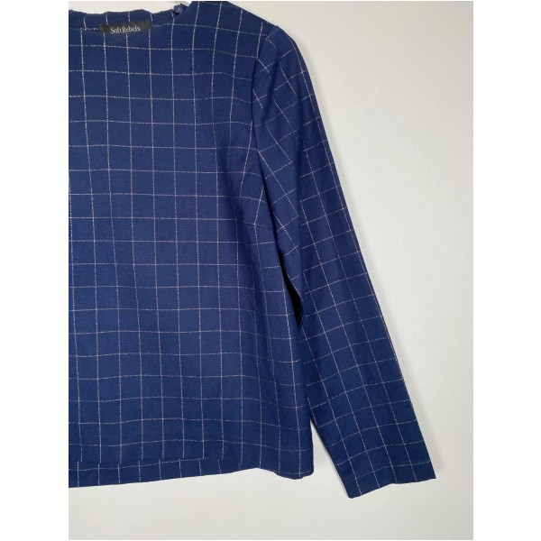 Soft Rebels str. M <br/> mørkeblå ternet bluse - Billede 2
