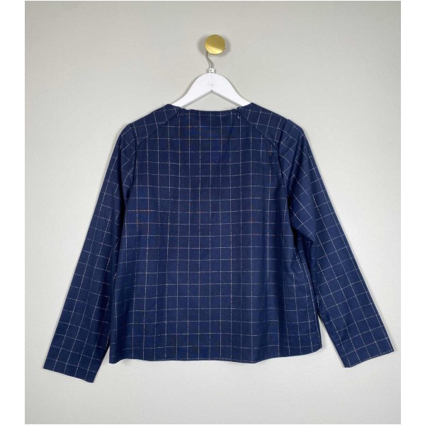 Soft Rebels str. M <br/> mørkeblå ternet bluse - Billede 3
