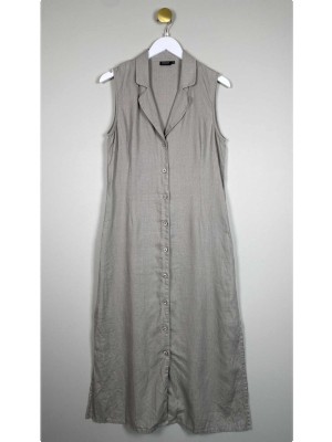 Silkwear str. M <br/> beige lang hør kjole