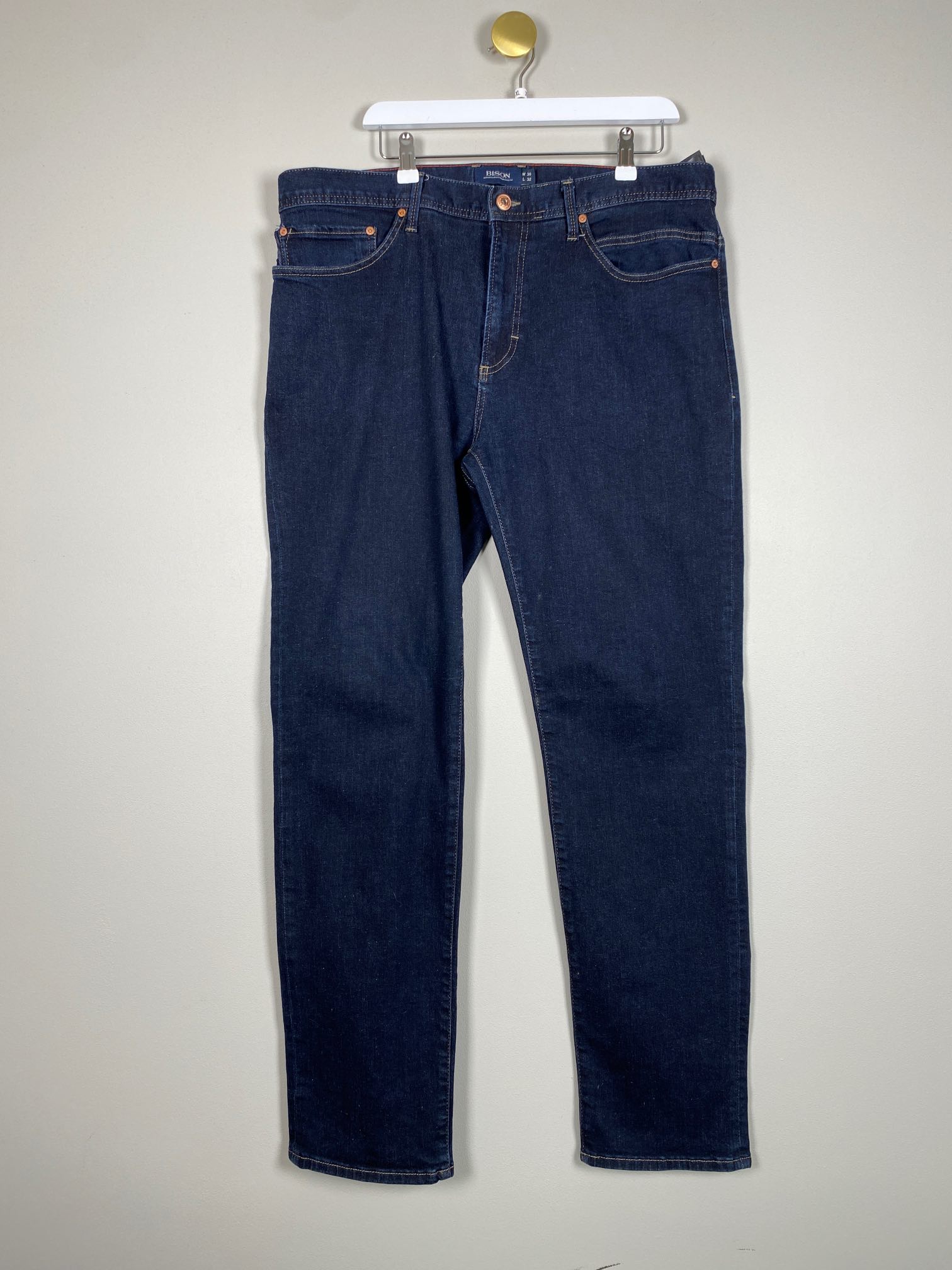 Bison str. XL <br/> mørkeblå jeans
