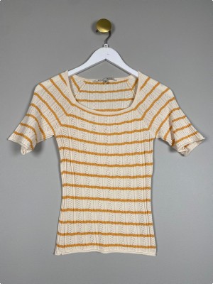 Second Female str. XS <br/> beige top med orange striber
