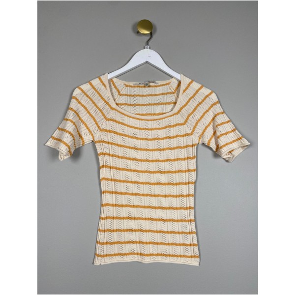 Second Female str. XS <br/> beige top med orange striber