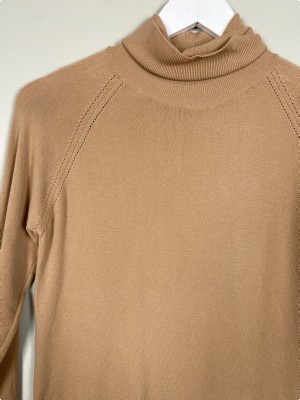 Imperial str. S/M <br/> brun bluse med rullekrave