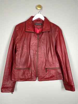 Broch Leather str. 44 <br/> rød læderjakke