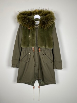 Dondup str. 38 <br/> grøn parka coat med "pels"