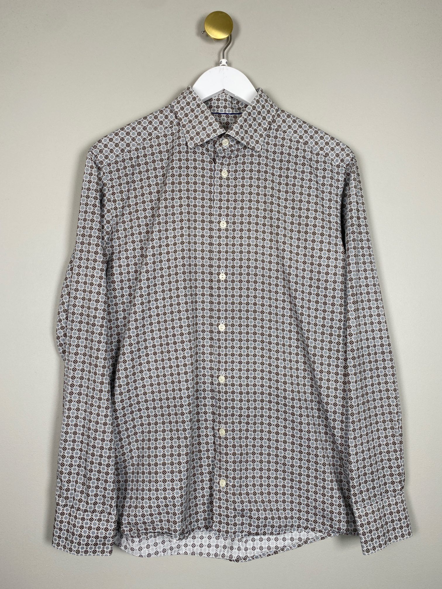 Eton str. 40 <br/> skjorte i brunt og blåt mønster, slim fit