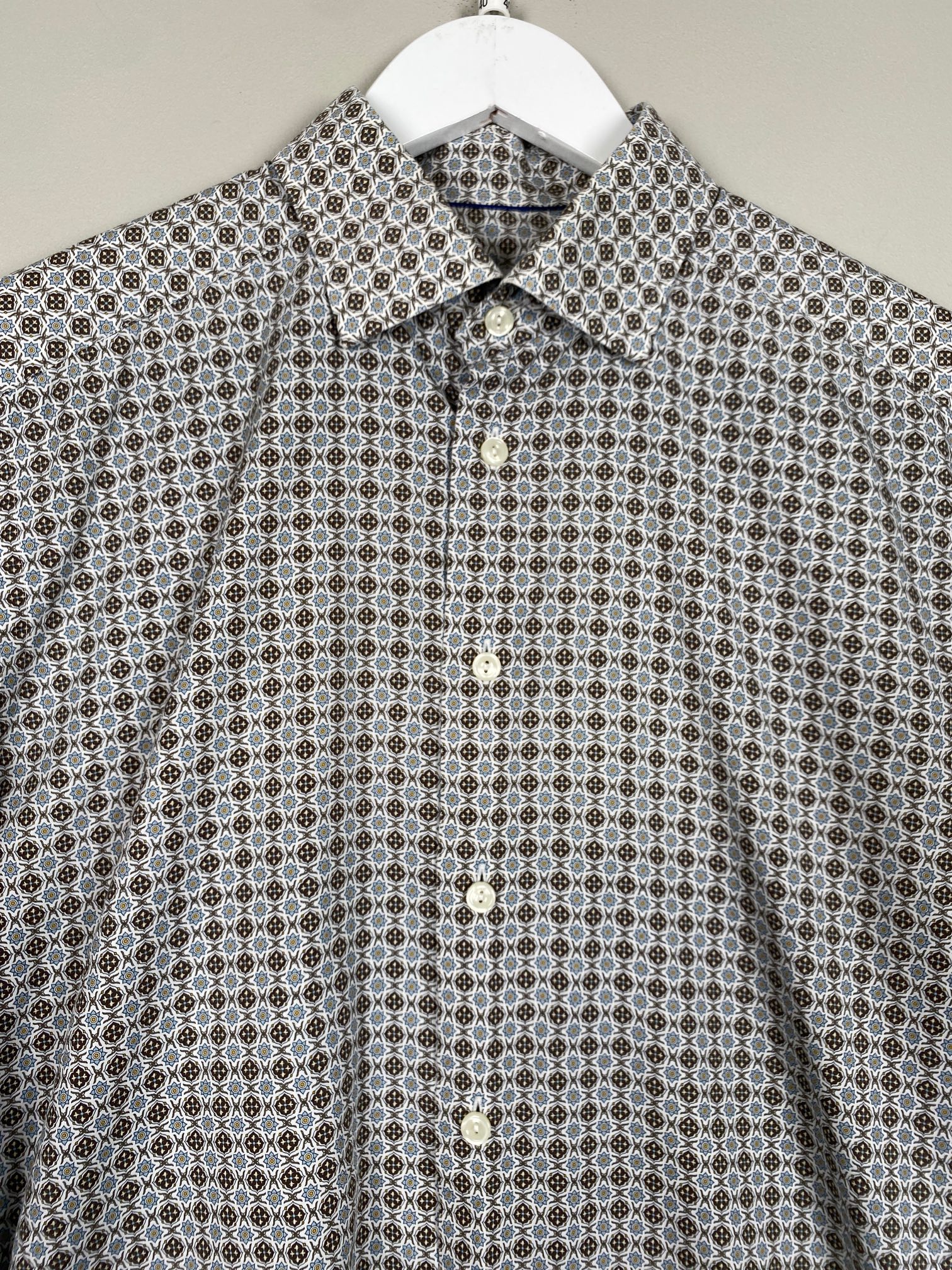 Eton str. 40 <br/> skjorte i brunt og blåt mønster, slim fit - Billede 2