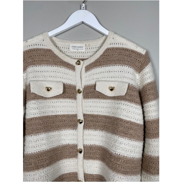 Cherry Paris str. S/M <br/> strikket cardigan med hjerteknapper - Billede 2