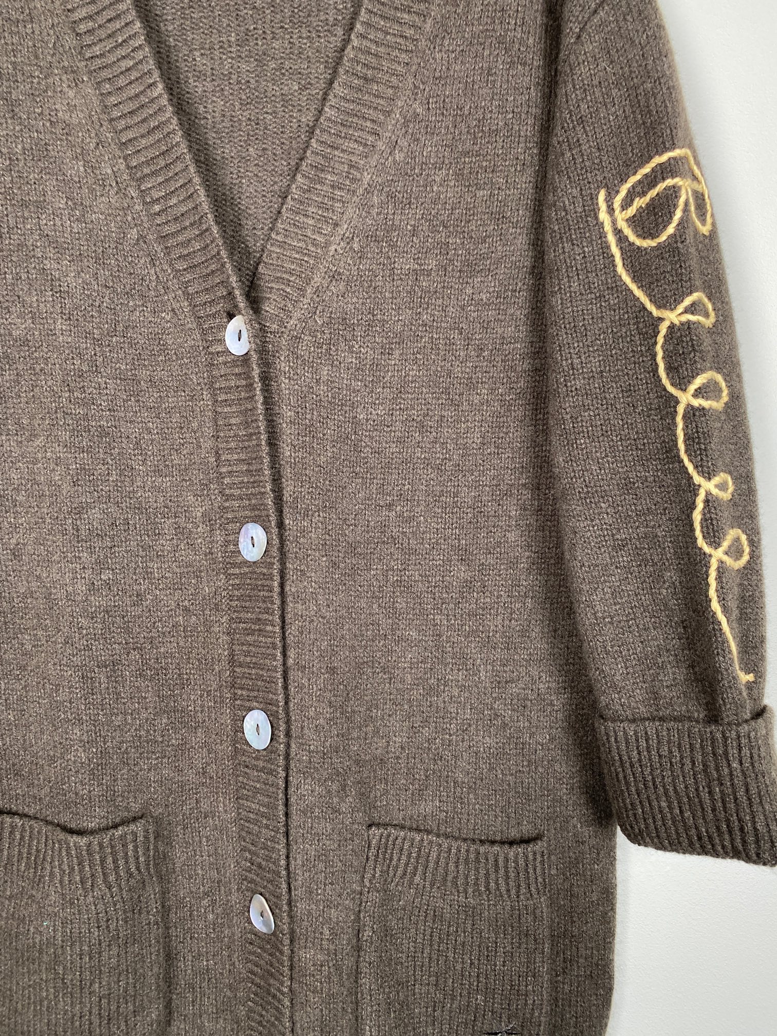 Blue str. M <br/> lang brun cardigan - Billede 2