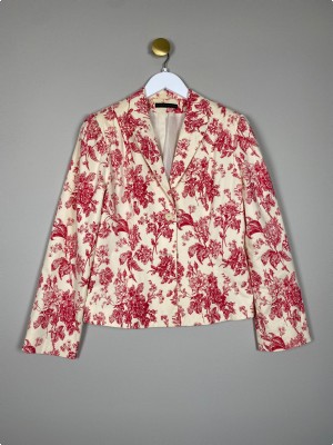Sarazen & Silkeborg str. M <br/> råhvid blazer med pink blomster