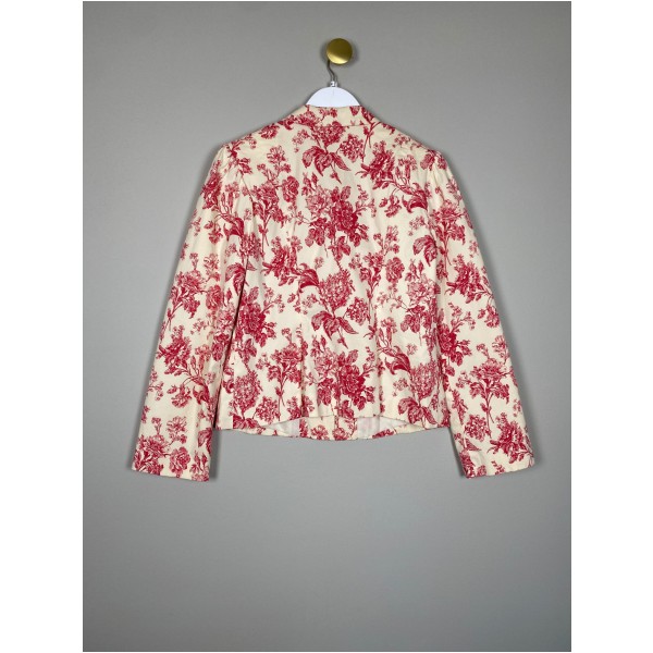 Sarazen & Silkeborg str. M <br/> råhvid blazer med pink blomster - Billede 3