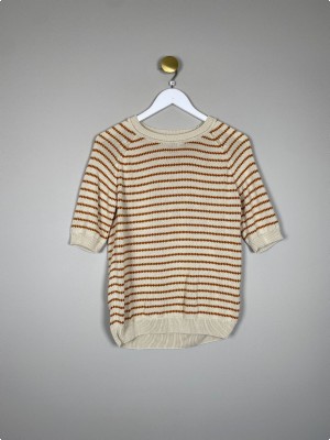 Grobund str. M <br/> beige strik med orange striber
