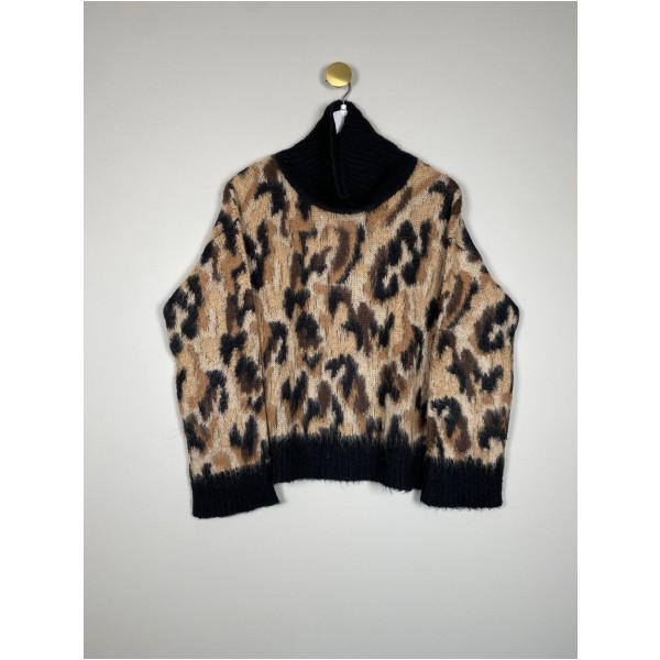 By Malene Birger str. S <br/>sort strik med leopardmønster