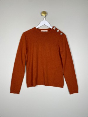 Custommade str. S/M <br/> rustrød bluse med knapper på skulder