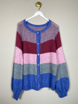 Cardigan str. XL <br/> stribet strik