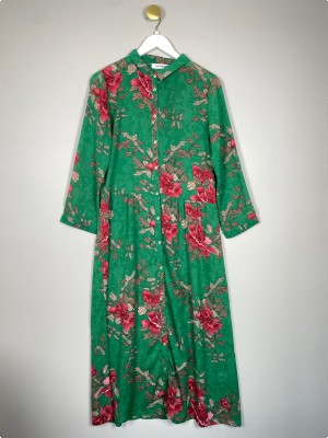 Co'Couture str. L <br/> blomstret grøn kjole