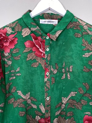 Co'Couture str. L <br/> blomstret grøn kjole
