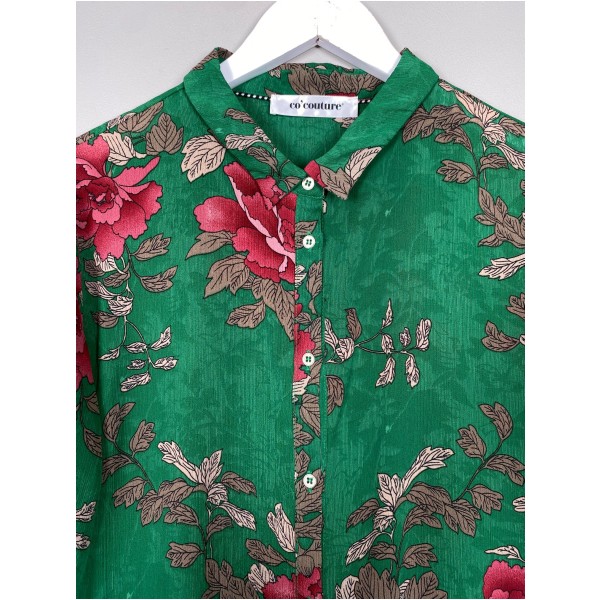 Co'Couture str. L <br/> blomstret grøn kjole - Billede 2