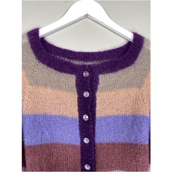 Cardigan str. M/L <br/> stribet, hjemmestrikket - Billede 2