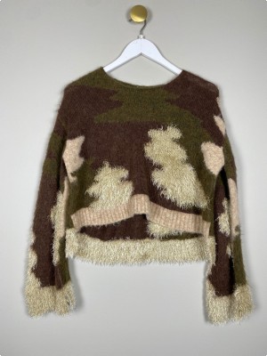Semicouture str. XS <br/> kort strik, brun, grøn og beige