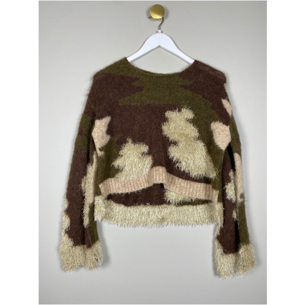 Semicouture str. XS <br/> kort strik, brun, grøn og beige