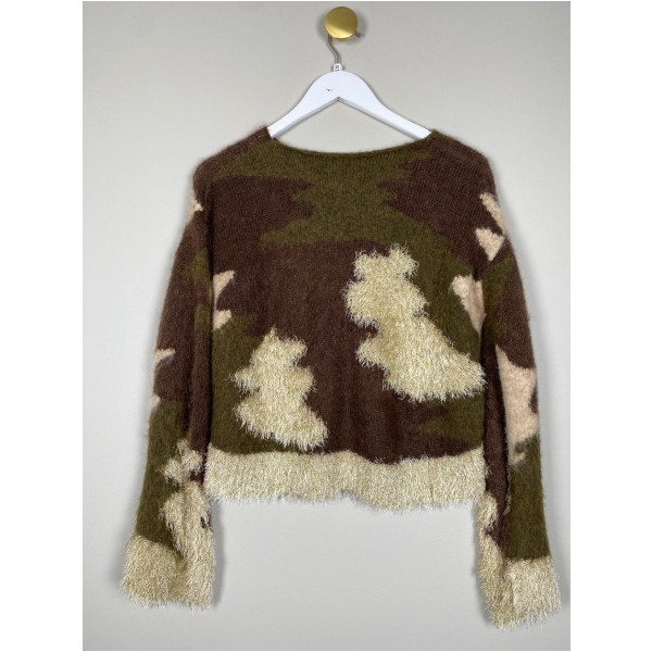 Semicouture str. XS <br/> kort strik, brun, grøn og beige - Billede 3