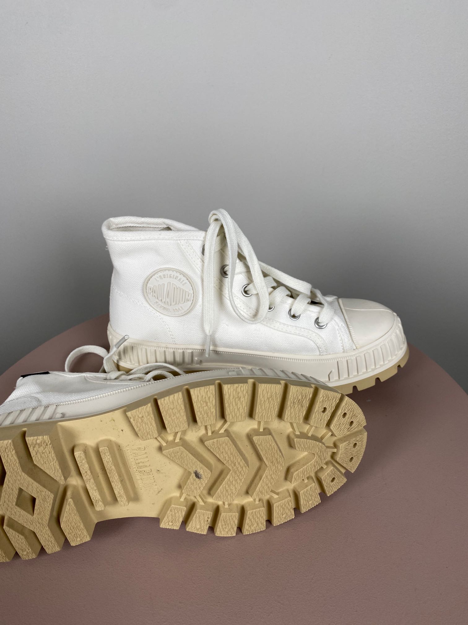 Palladium str. 36 <br/> råhvid canvas støvle - Billede 4
