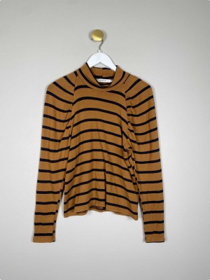 Gestuz str. M <br/> brun stribet bluse med puf ærmer