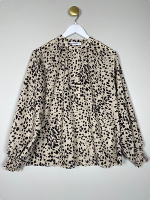Co'Couture str. S <br/> beige bluse med sort mønster